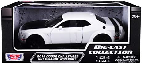 2018 Dodge Challenger SRT Hellcat Широкофюзеляжный Бял, с Черна качулка 1/24 Molded модел Автомобил Motormax 79350