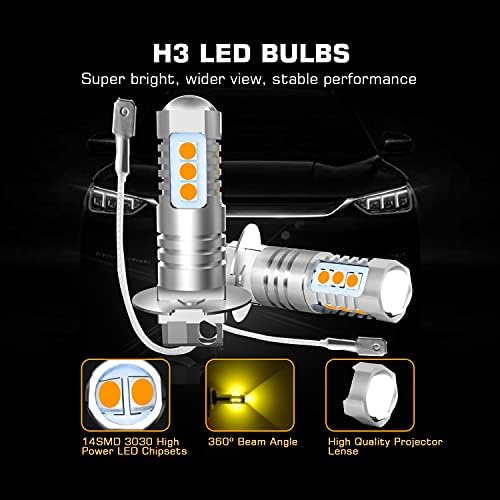 BRISHINE H3 led фарове за Мъгла Лампи в опаковка от 2 Изключително светли 3030 чипове H3 led Лампа с Проектор