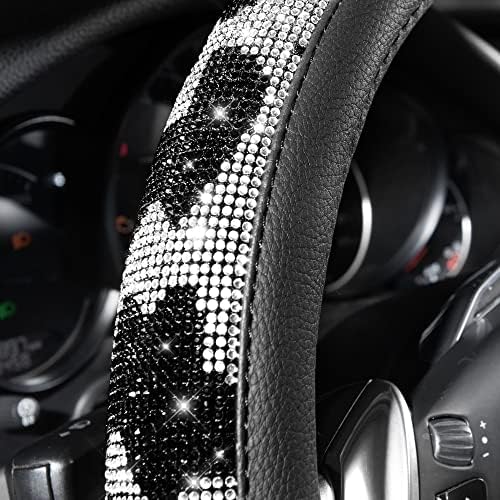 Automobile Калъф за волан с бриллиантовым принтом Крави, с Блестящи Кристални пайети, Черна Кожена Защита на