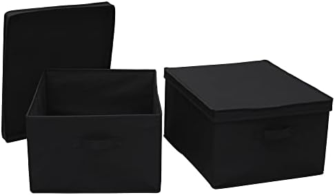 Вместительные Тъканни кутии за съхранение на вещи от първа необходимост с капаци, Черен, Комплект от 2