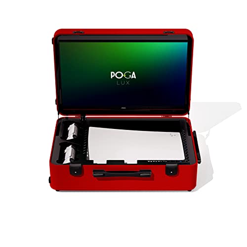 Пътна чанта за преносими конзоли POGA LUX PlayStation 5 Premium, с вкл. Количка и 24-инчов слот монитор на AOC - Бял Камуфлаж