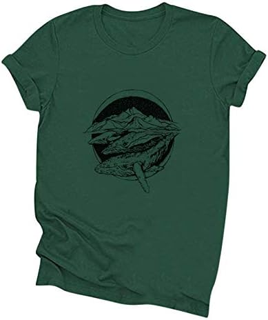 Шан-S Тениска с изображение на Океанските животни, за Жените, Тениска с Принтом Кит, Панталони с кръгло деколте,