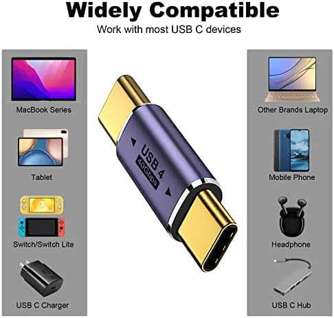 AreMe 2 броя USB Адаптер C от един мъж към мъж, удължителен кабел USB Type C Поддържа 100 W, 40 Gbit/s, 8 До