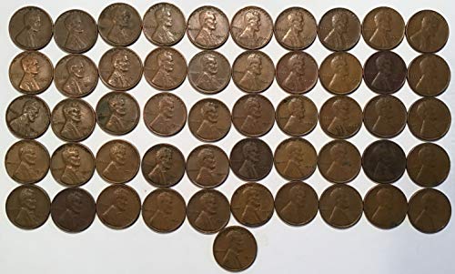 1946 Линкълн Пшеничен Цент, Пени Ролка 50 Монети Вдигна Глоба