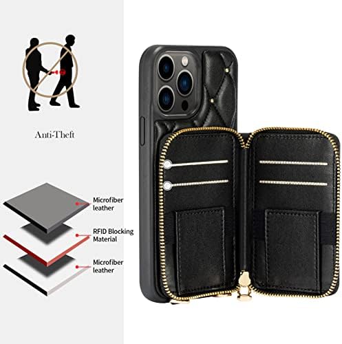 Чанта-портфейл LAMEEKU, Съвместим с iPhone 13 Pro Max, Калъф-стойка за карти за Носене в чантата си През рамо, Калъф-дамская чанта от Ватирана кожа, Съвместим с iPhone 13 Pro Max, Ella, 6,7 и