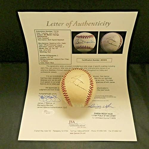 Били Мартин, Джордж Стейнбреннер подписа Официално писмо AL Baseball с Пълна Писмо JSA - Бейзболни топки с Автографи