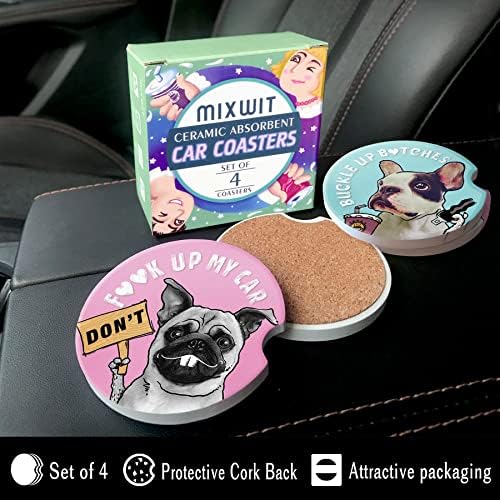 MIXWIT 4 Опаковки Автомобилни Каботажните със сладък куче за усвояване напитки, Забавни Автомобилните Поставки