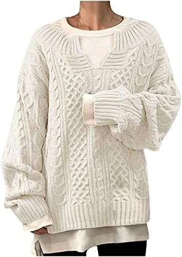 Всекидневни женски вязаный пуловер пуловер 2022 Есен-Зима V-образно деколте с дълъг ръкав обрат модел hoody