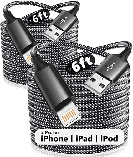 6 Фута кабел за зарядно на iPhone, 2 комплекта USB кабел Lightning [Сертифициран от Apple Пфи] Кабел за бързо