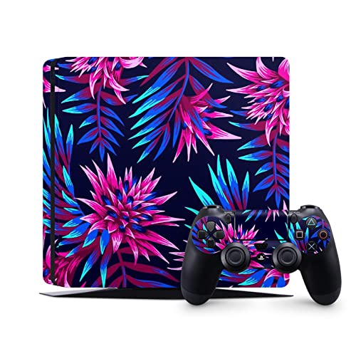 ZOOMHITSKINS Тънък калъф за PS4, с цветен модел на тропически цветя, Аквамариновый, Бирюзово-розово, Пастельно-син,