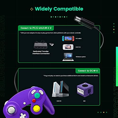 Gamecube контролер, жичен контролер Cipon, геймпад, съвместими с Nintendo Wii/GameCube - Enhanced (розово и лилаво)