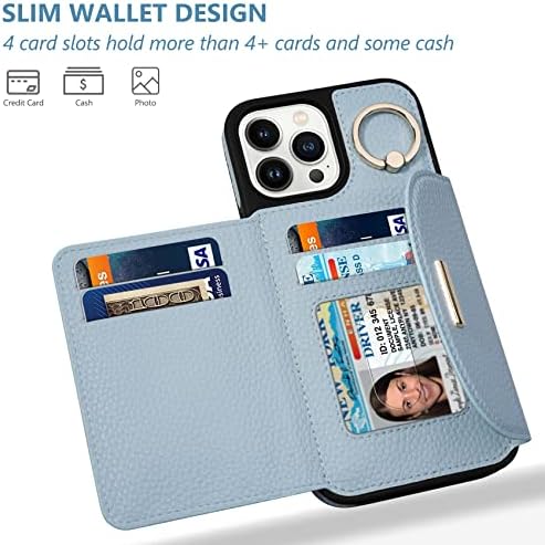 Калъф Keallce за iPhone 13 Pro Max 6,7 2021, една Чанта-портфейл с панти капак и отделения за карти, Поставка за пръстени, Защитен калъф-награда от кожа за жени, който е Съвместим с i