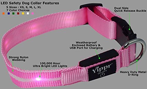 Класически led нашийник за кучета от Yippr - USB Акумулаторна нашийник за кучета с led подсветка с 4 настройки - Подобрява видимостта, защитна яка, използвайте през нощта, б?