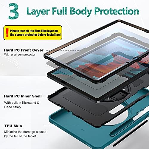 Калъф BATYUE за Samsung Galaxy Tab S8 2022 /S7 2020, със защитно фолио + държач за моливи + Каишка за ръка +