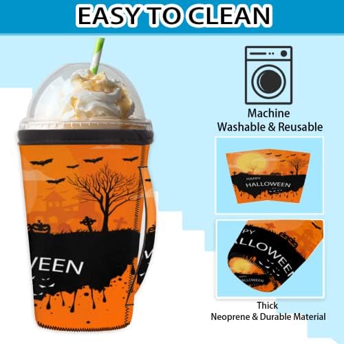 Хелоуин Прилеп Orange 01 многократна употреба Кафе ръкав с лед с дръжка от Неопрен за Напитки, кафе лате, Чай,