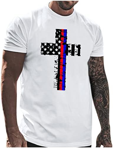 XXBR Мъжки Тениски с къс ръкав Патриотичен войници, Върхове с принтом на Американското и Кръста на Исус, Спортни