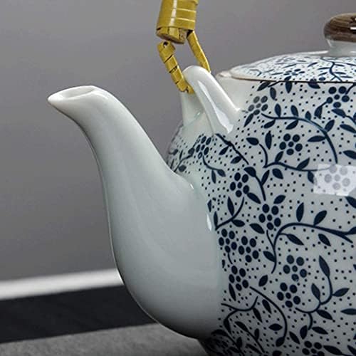 HaveFun Чайник Чайника, Носталгичен Дизайн на Огнеупорни Керамични Кана 1000 мл Синьо-Бял Порцелан Чайник с