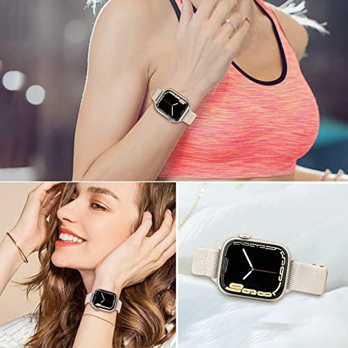 Комплекти ремъците TRUMiRR за Apple Watch Series 8 7 41 мм Starlight Women, 2 опаковки Тънка каишка от неръждаема