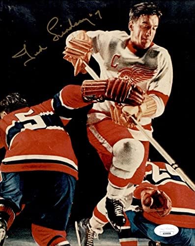 Тед Линдзи е Подписала Детройт Ред Уингс 8x10 Снимка JSA COA AE46006 - Снимки на НХЛ с автограф