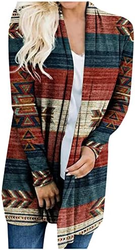 Жена с жилетка в стил Бохо Aztec С Отворена Предна Част, Свободните Пуловери С Припокриване, Вязаная Коледна