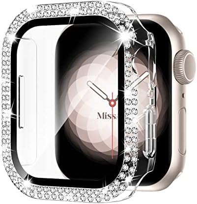 Missair Съвместим с Apple Watch Серия 6/5/4 SE, 44 мм Защитно фолио за екрана, Твърд калъф за PC, Защитен Калъф С Кристали, устойчив на удари Броня за Жени, iWatch, Прозрачен