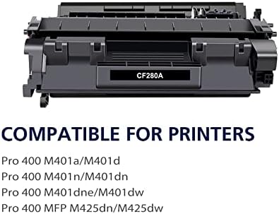 80A CF280A Черен тонер 2 опаковки: Заместител на HP 80A CF280A 80X CF280X за принтер Pro 400 M401dne M401dw