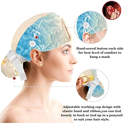 Медицински шапки MUOOUM Регулируема Работна Шапка с Копчета и Бантиком, Ластикът за коса във формата на Морска