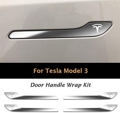 IPG за Tesla, Модел 3/Модел Y Комплект стикери за дръжки на Врати (комплект от 4 броя) с логото на Tesla (Silver