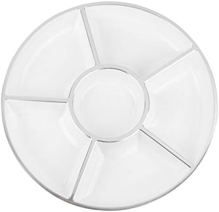 [6 Сек.- Бял / Сребрист - 6 опаковки] Пластмасов Кръг 6-Секционни Сервировочный тава HomeyGear, Бяла чиния за