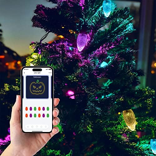 Венец NOVOLINK за улица с управление по Wi-Fi, RGB, с Променящ се Цвят, с 12 Големи светодиодни крушки C9, Прибиращ се, Водоустойчива, Коледна украса за партита на закрито и на о