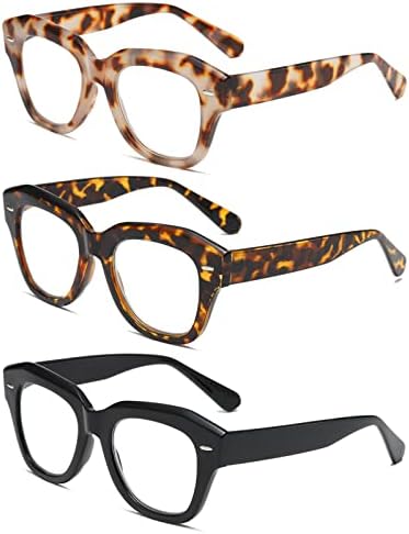 Hubeye 3 опаковки Ретро Големи Очила за четене за жени, Блокер Синя Светлина Компютърни Ридеры, Красиви Модерни