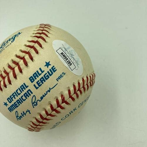 Джони Биг Кет Миз КОПИТО през 1981 Г., подписа договор с Американската Лига на бейзбол с JSA COA - Бейзболни топки с автографи