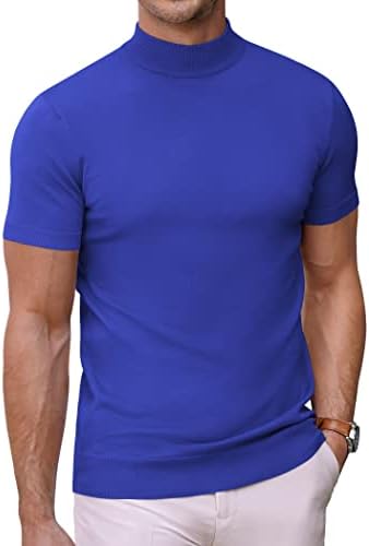 COOFANDY/Мъжки Пуловер с имитация на Turtlenecks, Обикновена Тениска с Къс ръкав, Основни Плетени Пуловери Приталенного Намаляване, Тениски