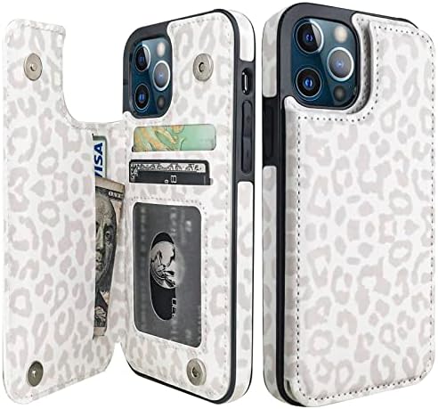 HAOPINSH за iPhone 12/12 Pro, една Чанта-портфейл с държач за карти с изображение на бял Леопарди и Гепарди, калъф-книжка с панти капак от Изкуствена кожа, с отделения за карти, ?