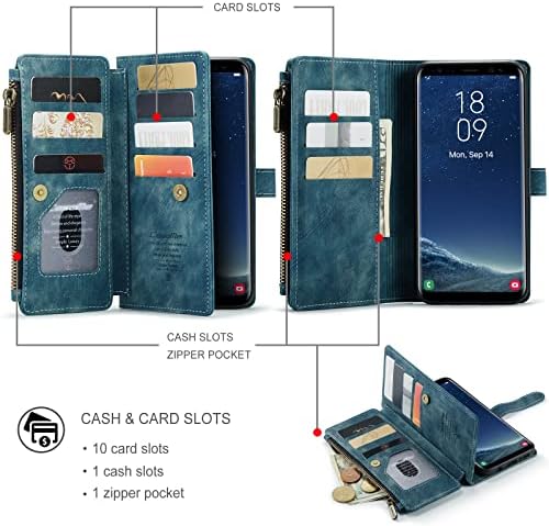 Чанта-портфейл UEEBAI за Samsung Galaxy S9 Plus, Premium, Калъф за телефон от изкуствена кожа ръчно изработени, Отделения за карти, преден Джоб с цип, магнитна закопчалка, Панти калъ?