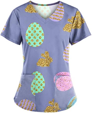 Дамски блузи Scrubs_Tops 2023 на Великден, Спокойна Униформи, Ризи Кариера с Къс Ръкав, Ежедневни Летни Ризи