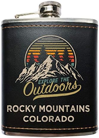 R and R Внос Rocky Mountains Колорадо Разгледайте Природата Сувенир, Черна Фляжка от Неръждаема Стомана 7 грама