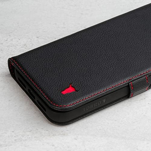Кожен калъф TORRO, съвместим с iPhone 14 Plus – Чанта-портфейл от естествена кожа с държач за карти и функция