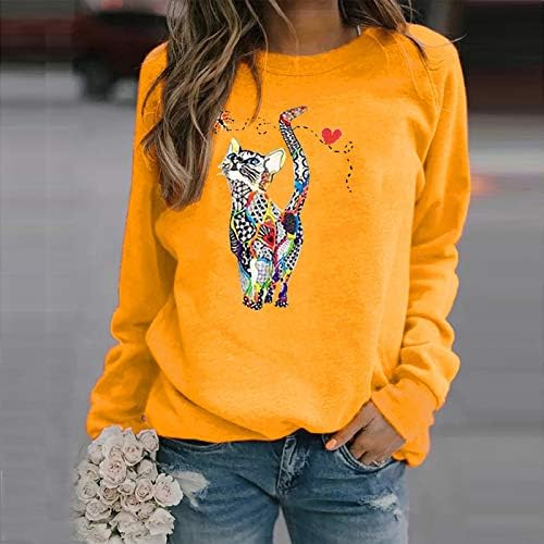 Удобен Женски Пуловер с Дълъг ръкав, Оборудвана Графичен Пуловер от Полиестер с кръгло деколте и Пайети, Страхотни