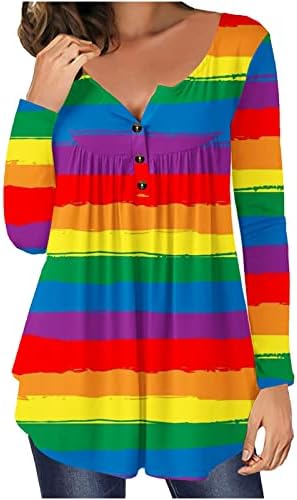 Дамски Ежедневни Блуза-Туника с дълъг ръкав и V-образно деколте, Шарени Тениски с цветен Блок, Риза Хенли копчета, Тениски Свободно, Намаляване, Върхове
