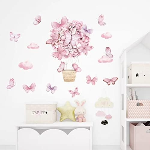 Розово Цвете, Балон Пеперуда Стикери за Стена за Детска Стая Детски Стикери За Стена на Спалня Хол Начало Декор