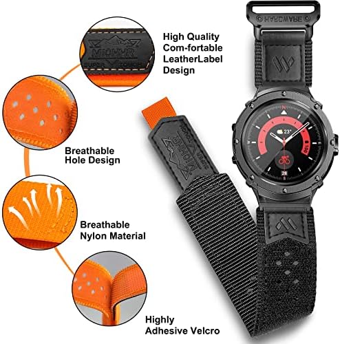 Метален корпус MioHHR с джапанки, съвместим с каишка Galaxy Watch 5 Pro, мъжки Здрав Сплетен найлонова лента