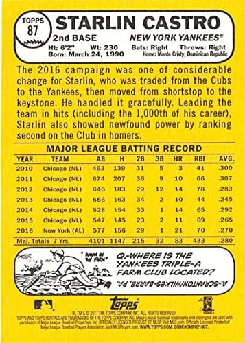 2017 Бейзболна картичка Topps Heritage 87 Старлин Кастро Ню Йорк Янкис