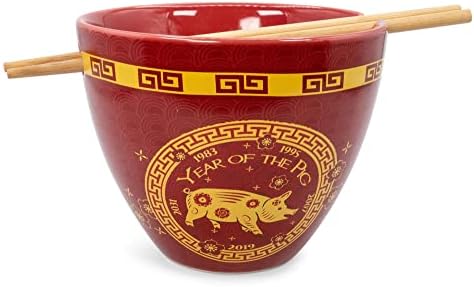Бум Trendz Година Прасе Китайски Зодиакални Комплект Керамични съдове за готвене Включва Купа за юфка Ramen