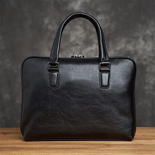 WDBBY Кожена Реколта Мъжка чанта-портфейл, Мъжки чанти на рамо, Кафе, Бизнес 14-инчовата чанта за лаптоп (Цвят: