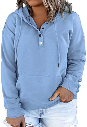 Eytino Дамски Блузи, Големи Размери, Блузи, Ежедневни Пуловер с Дълъг ръкав и завязками Копчета, Hoody с джоб