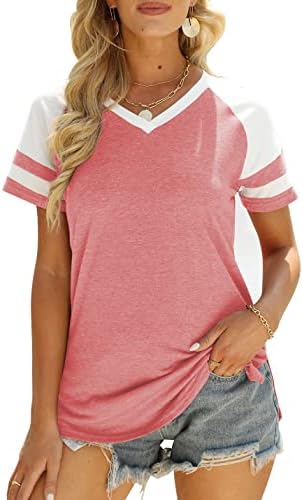 Дамски Летни Тениски С V-образно деколте, Ежедневни Блузи с Къс ръкав, Ризи Свободно, Намаляване, Блуза