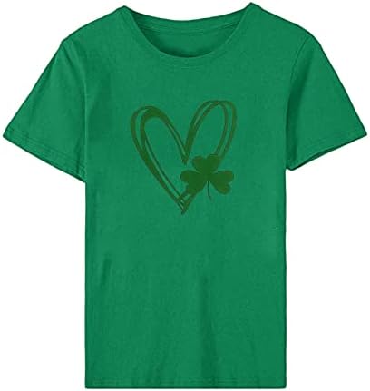 Зелени Тениски на Деня на Св. Патрик, Топ за Жени, Тениска с Къс Ръкав и Принтом във формата на Сърце с Трилистником, Кръгла Класическа Блуза, Лятна