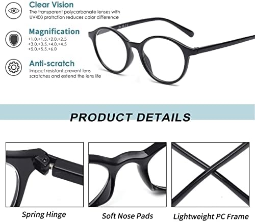 JM 4 Опаковане на Кръгли Очила за четене на Пружинном Шарнирно Модерни Очила с Принтом за Жени