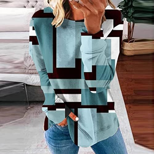 Жена Пуловер С Геометричен Модел, Блузи, Ежедневни Свитшоты с Цветен Блок, Блуза С Дълъг Ръкав, с Модерна Риза